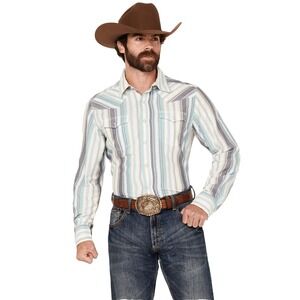 Wrangler Retro Striped Pearl Snap Shirt Men's XXL Blue Rodeo Western Cowboy NEW